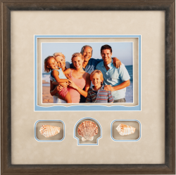 photo of family on beach with seashells